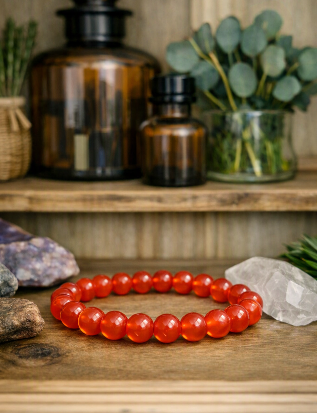 Bracelet en Cornaline rouge 8mm- vitalité , Confiance ,Élan créatif